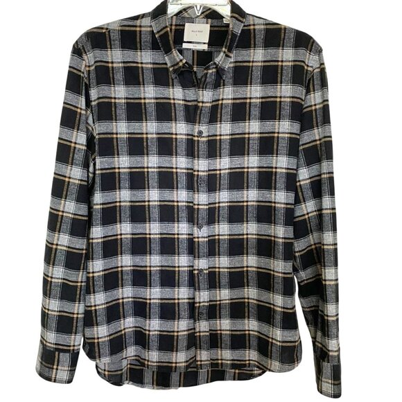 Billy Reid Other - Billy Reid Slim Fit  Black & Beige Tartan Plaid Linen Blend Shirt Grunge Size L